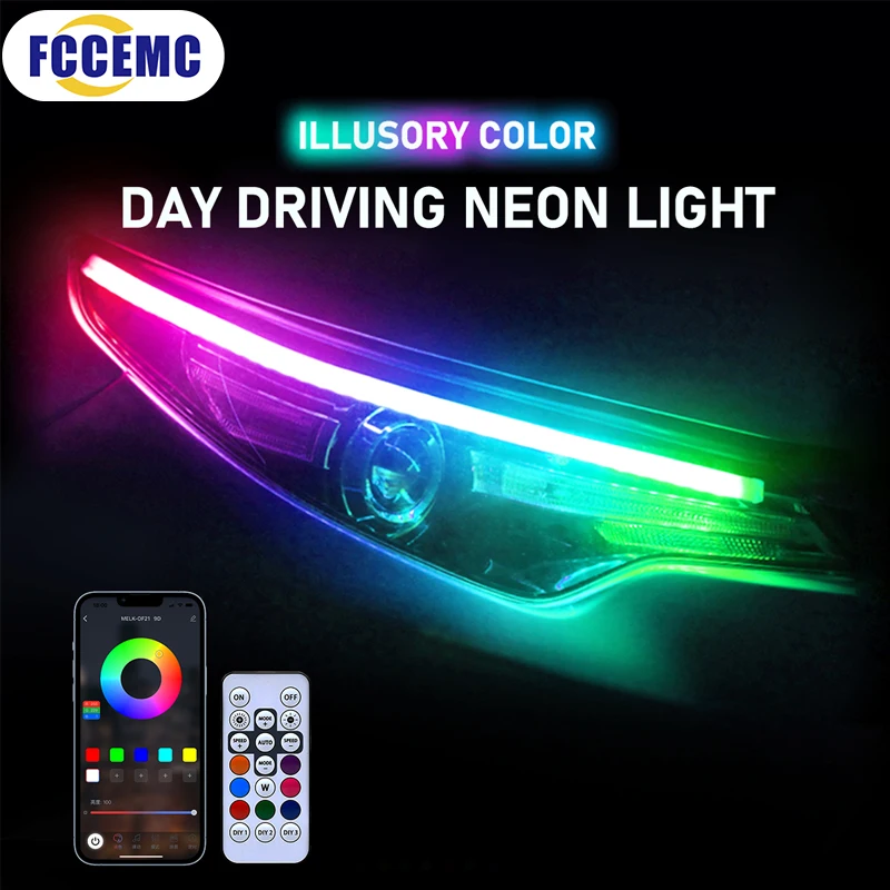 

2pcs Led Car Drl Daytime Running Lights With Turn Signal Super Bright Multifunctional APP Remote Voice Control Decorative Lamp