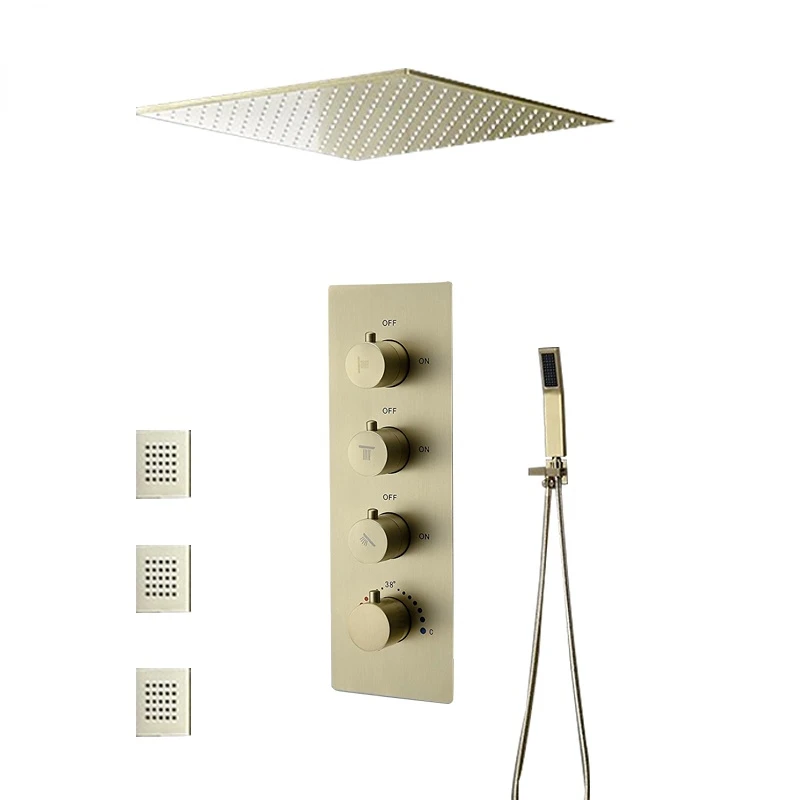 

Brass Shower Room Mixer Brushed Gold Thermostatic Faucet