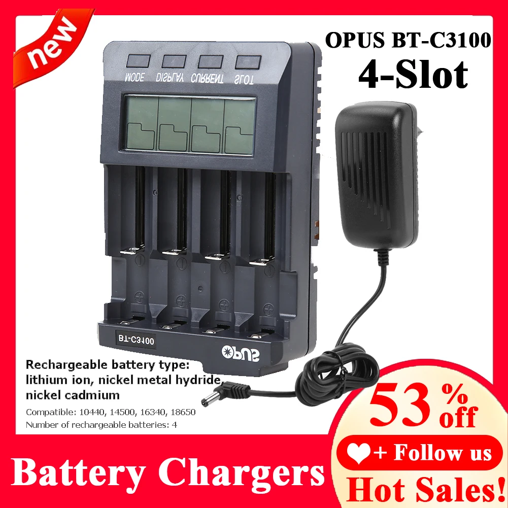 

OPUS BT-C3100 V2.2 LCD Smart Battery Charger For Li-ion NiCd NiMH AA AAA 10440 14500 18650 21700 LiFePO4 Rechargeable Batteries