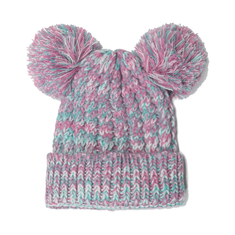 

Children Knitting Outdoor Keep Warm Boys Girls Pompom Hat Double Hair Ball Baby Autumn Winter Elasticity Beanie Knitted Hat