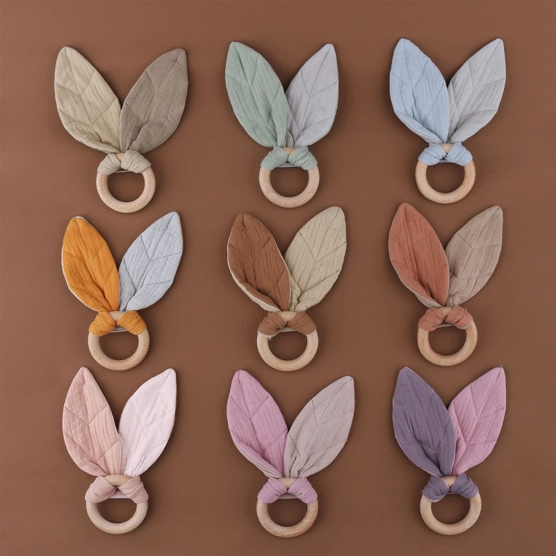 

1PC Christmas Baby Bunny Ear Teething Ring Safety Wooden Teether for Children Kids Baby Infants Newborn Care Accessory Shower