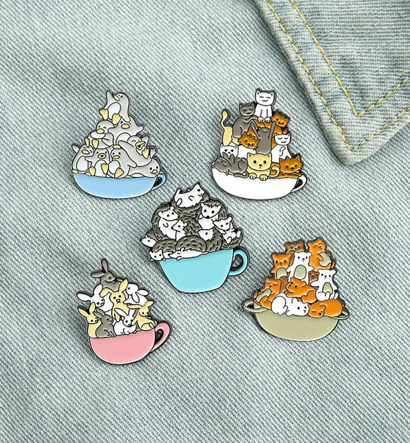 Эмалированная булавка в виде чашки животного индивидуальный значок кошки