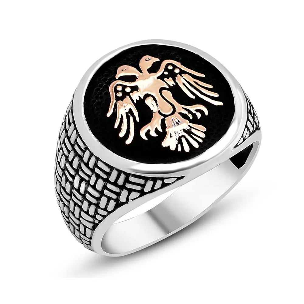 

Mesh Embroidered Double Eagle Pattern 925 Sterling Silver Men 'S Ring