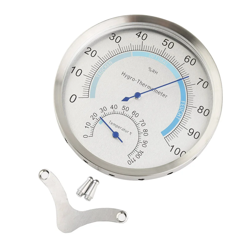 Climate Test Thermo Hygrometer +1-2%(℃) 1 Piece Diameter 12.7cm Durable Stainless Steel Brand New.high Quality