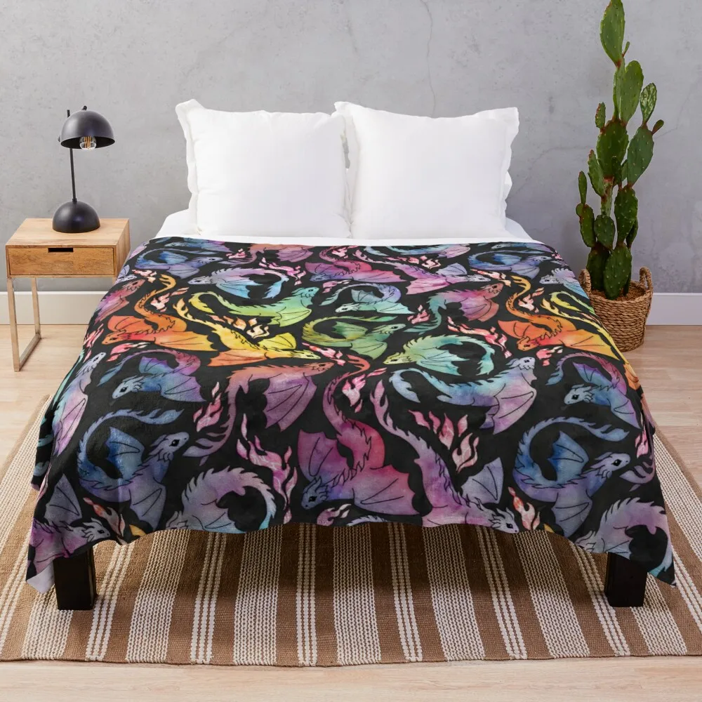 

Dragon fire dark rainbow Throw Blanket Sofa quilt