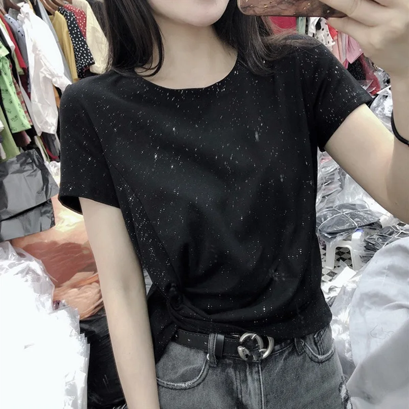

WW1466-2021 summer new Korean short bottoming shirt net red slim slimming solid color short-sleeved T-shirt female