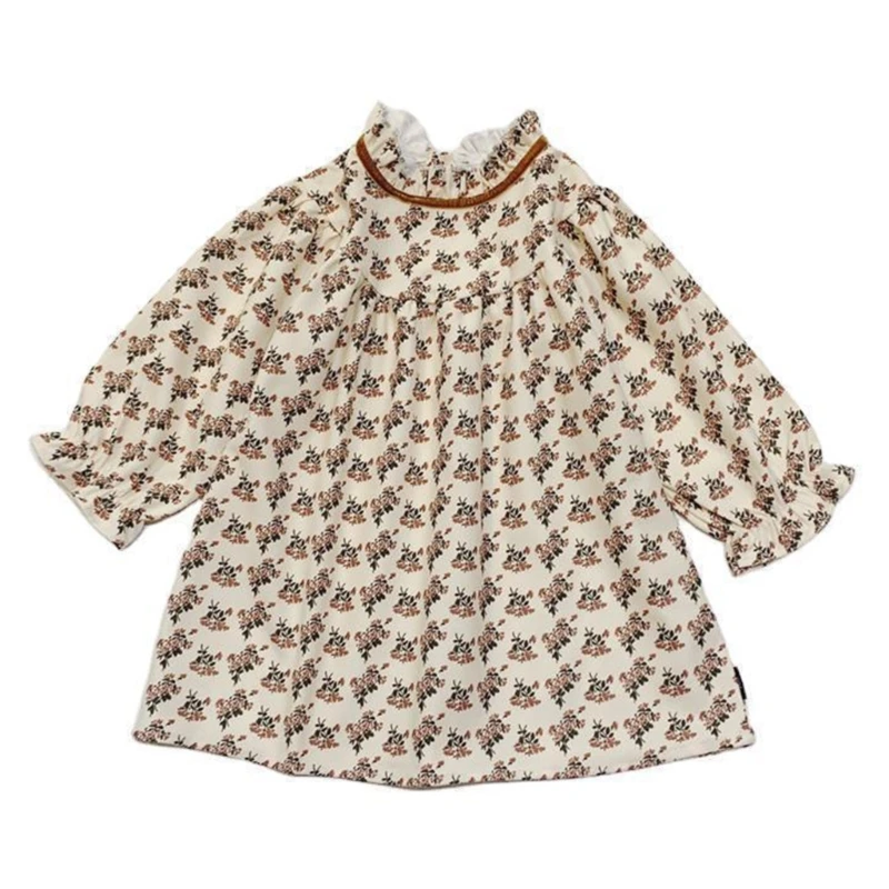 

L21F Baby Pleated Neck Dresses 2-7Y Toddler Girls Fashion Long Dresses Spring Clothes