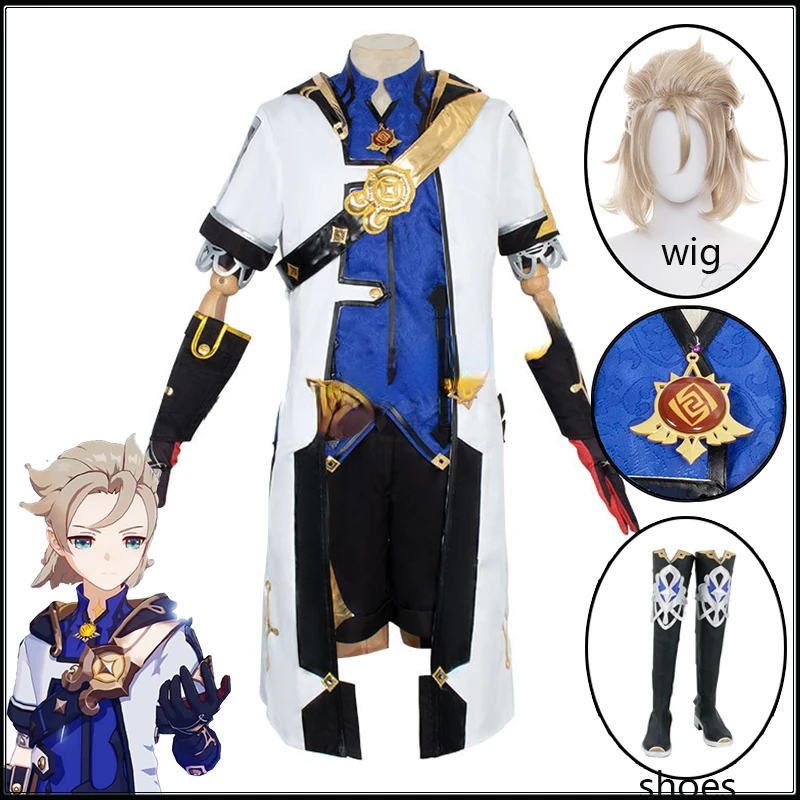 

Game Genshin Impact Cosplay Costume Albedo Cosplay Genshin Project Wigs Boots Outfit Anime Halloween Party Costume S-XXL