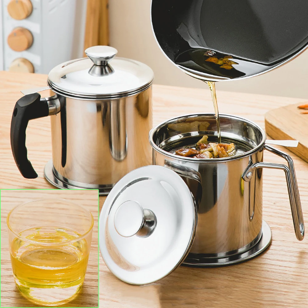 

1.3L Kitchen Cooking Tool Oil Filter Storage Can Grease Strainer Pot Oil Strainer Container Restaurant Kitchen Supplies Tools