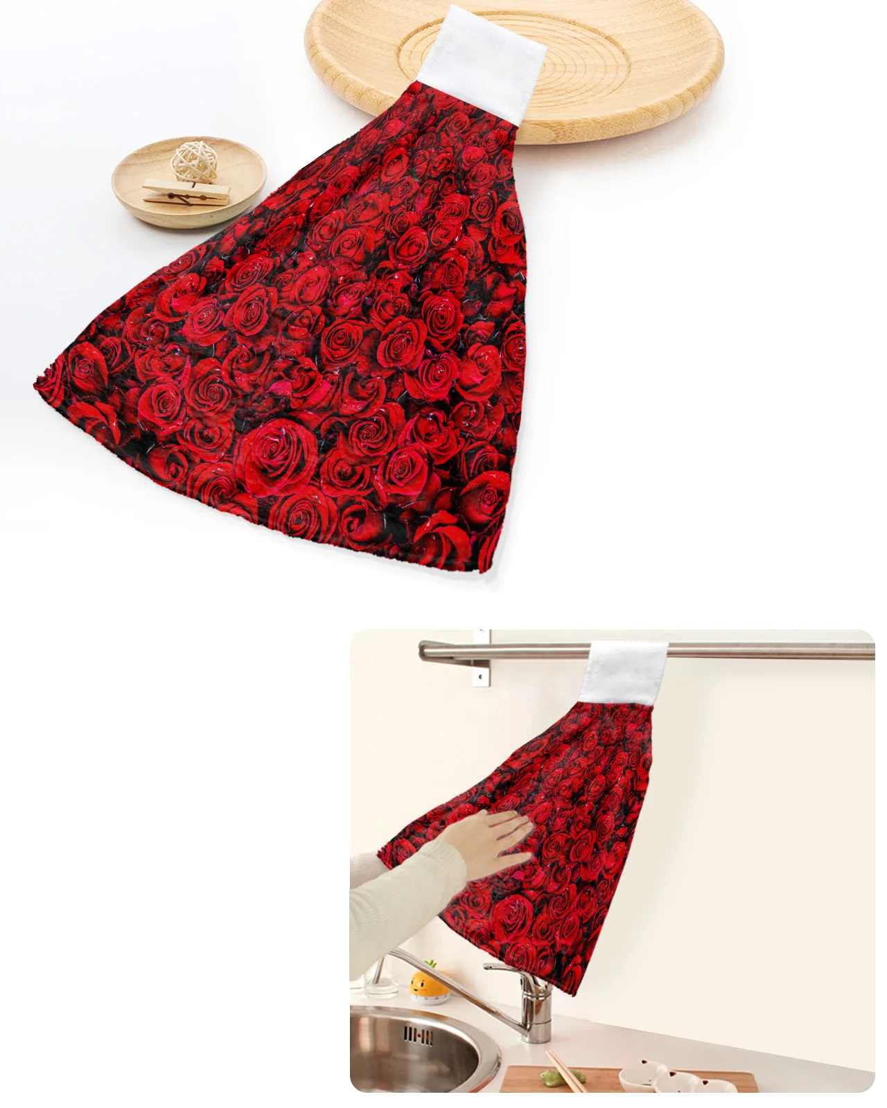 

Red Rose Flower Wall Hand Towels Home Kitchen Bathroom Dishcloths Hand Towel With Hanging Loops Quick Dry Soft Absorbent Towels