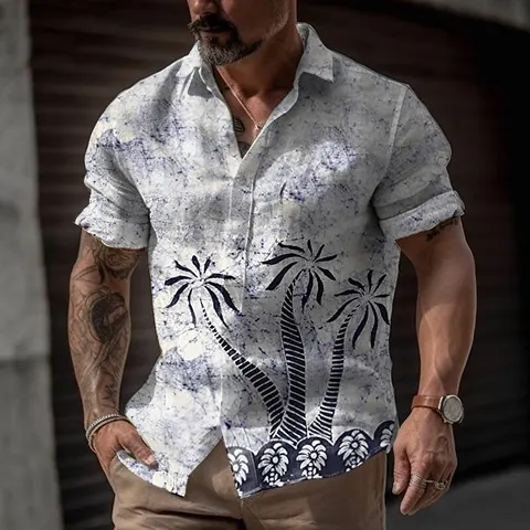 Мужская Летняя гавайская рубашка из хлопка с короткими рукавами и принтом кокосового дерева