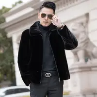 New Winter Imitation Mink Fur Coats Men Jacket Thick Turn Down Collar/Hooded Faux Fur Jacket Male Black Overcoat Hombre E489