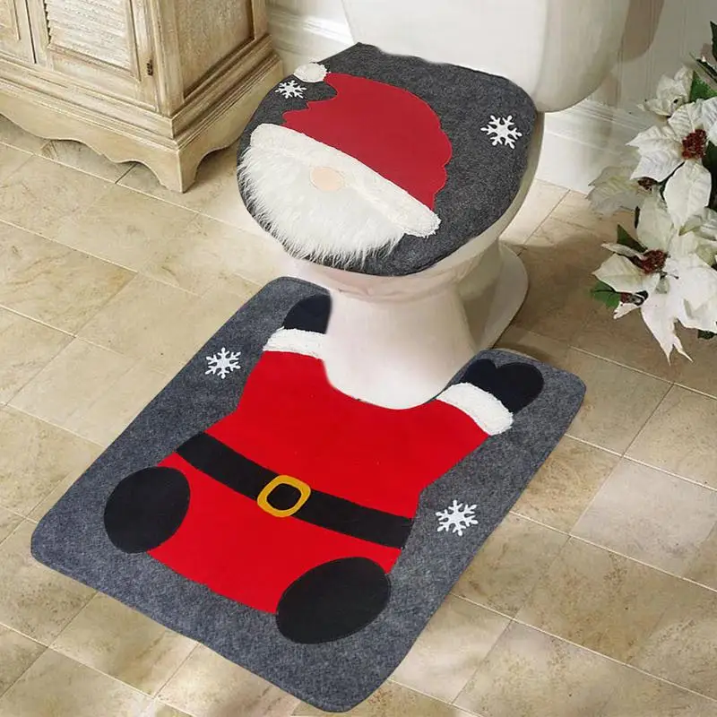 Christmas Decorations Indoor Christmas Bathroon Grinch Decor Toilet Seat Cover Rugs Sets Santa Claus Theme Toilet Seat Cover