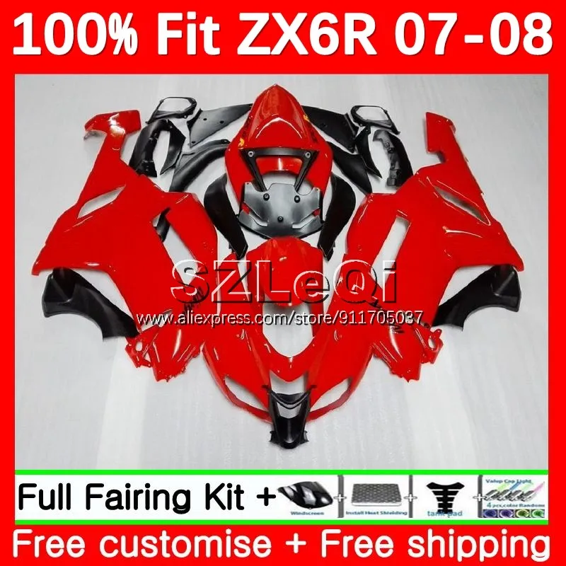 

Gloss red Injection For KAWASAKI NINJA ZX 6R 636 6 R 600CC Body ZX636 ZX6R 07 08 ZX600 ZX-6R ZX-636 2007 2008 Fairing 5LQ.12