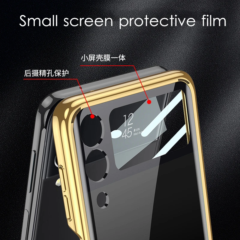 For Samsung Galaxy Z Flip 4 3 Flip4 5G Case Cover Palting Tempered Glass Hard Full Camera Protection Cover for Z Flip3