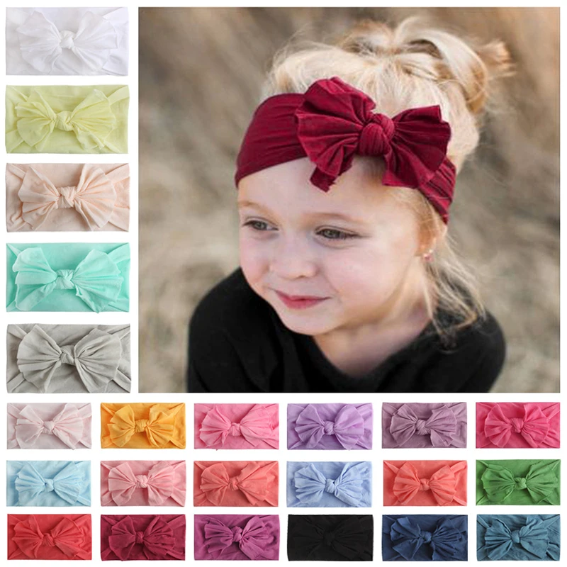 

Baby Girls Headband Cotton Flower Bows Elastic Headbands Hair Band For Girls Solid Color Kids Toddler Turban Baby Accessories