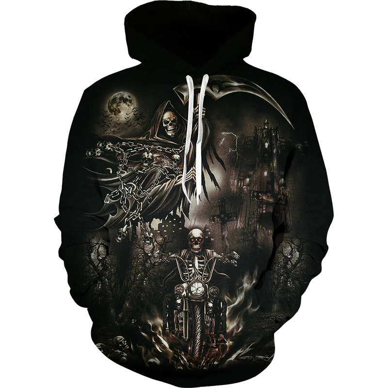 

Толстовка Мужская/Женская с 3D-принтом черепа, Модный свитшот в стиле панк/готика, винтажный черный пуловер, худи в стиле хип-хоп