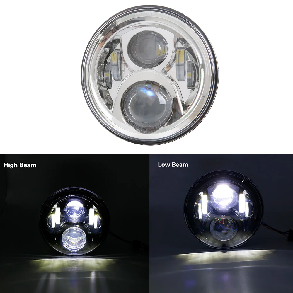 Мотоциклетная фара 7 &quotсветодиодный проектор с двигателем хромированная H4 для