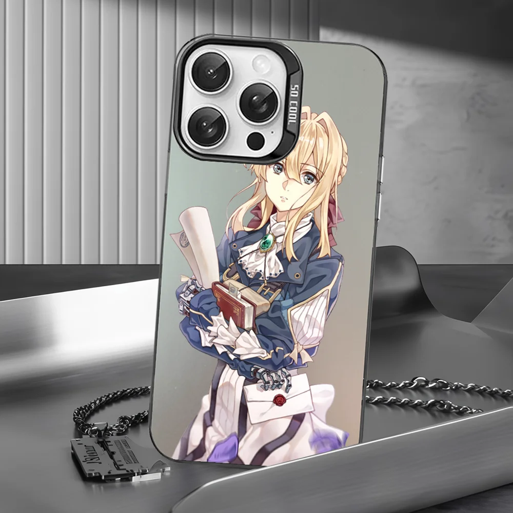 Фиолетовый чехол для телефона Evergarden IPhone 16 15 14 13 12 11 Pro Max серый матовый лазерный