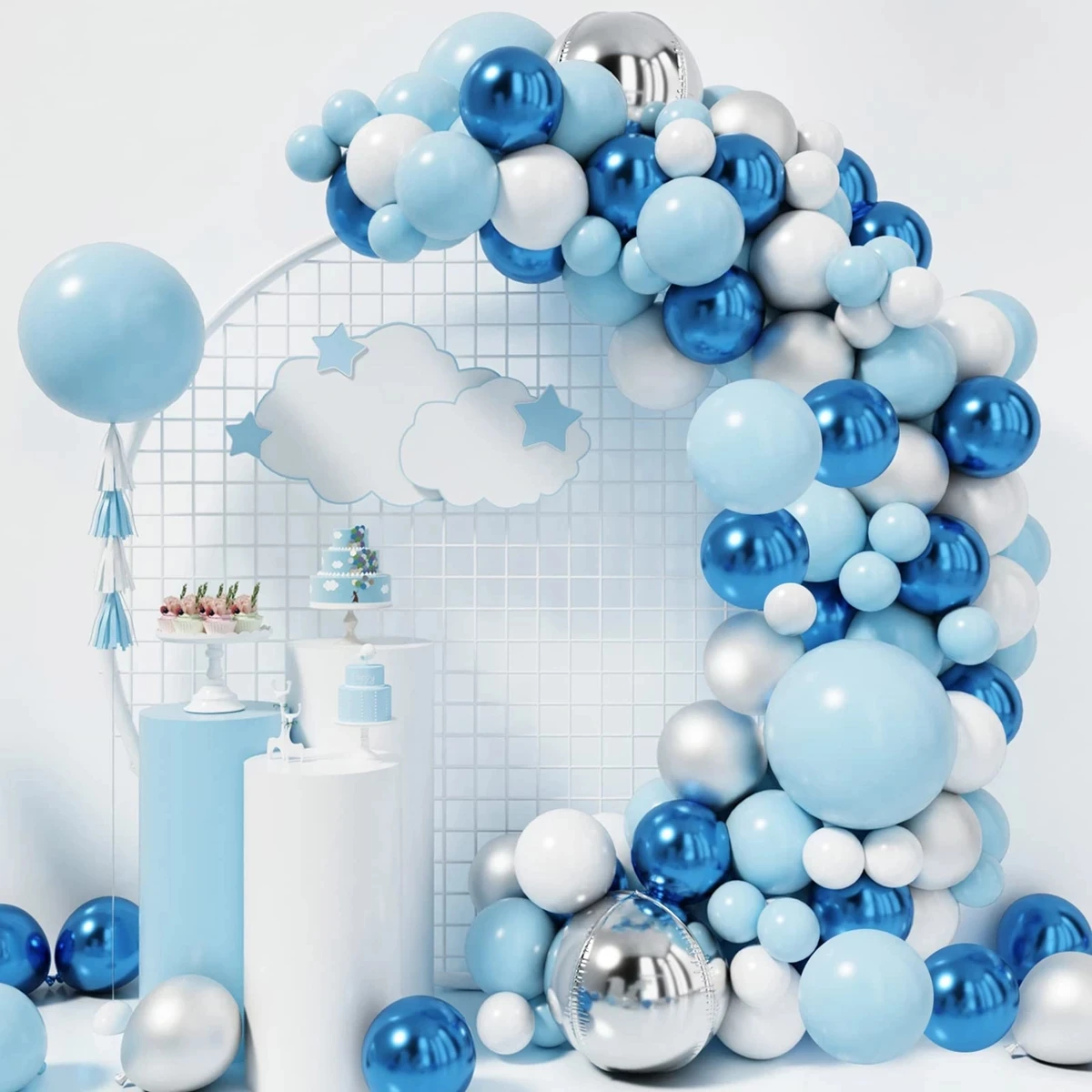 

Macaron Metal Blue Balloon Garland Arch Kit Birthday Party 4D Silver White Latex Gender Reveal Baby Shower Decoration Balloons