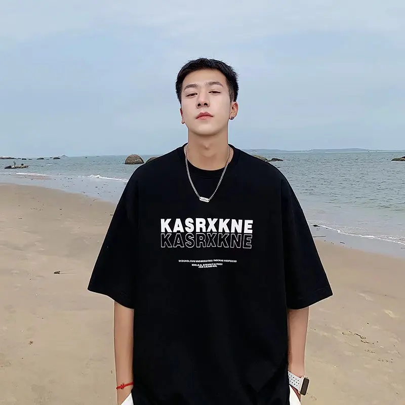 

Hong Kong style t-shirt men's short-sleeved trend letter printing half-sleeve t-shirt summer loose round neck ins casual top