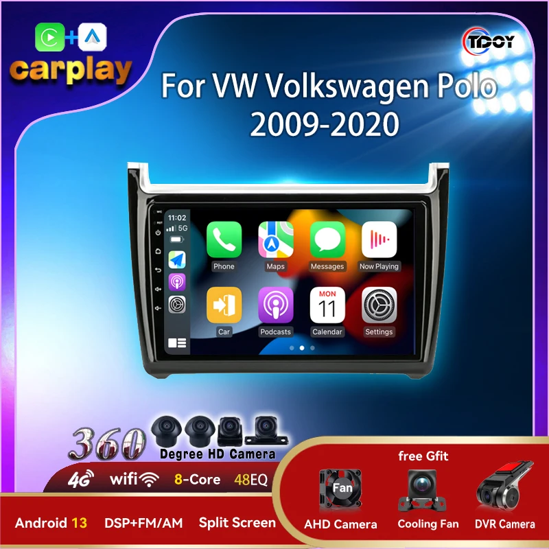 adio samochodowe 8-rdzeniowy samochodowy wzmacniacz stereo do VW Volkswagen Polo 2009-2020 Video Carplay Android Auto Wireless Car Play wif