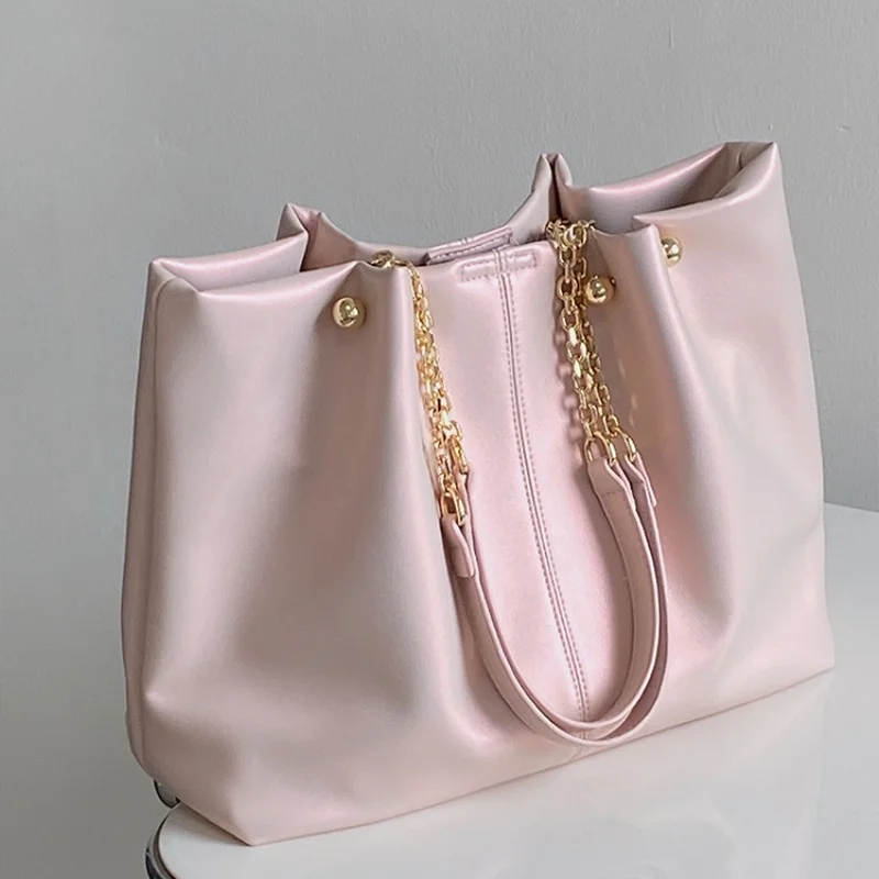 

Женская сумка через плечо из мягкой искусственной кожи, вместительные женские тоуты, розовые модные дамские сумочки на цепочке с клапаном