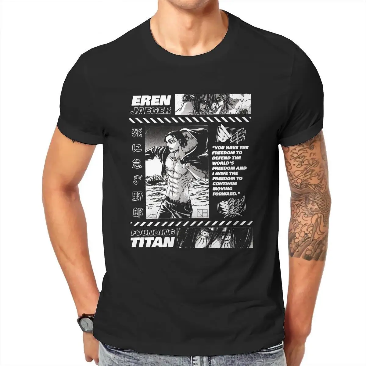 Eren Jaeger  T Shirt for Men 100% Cotton Vintage T-Shirts O Neck Attack on Titan Tee Shirt Short Sleeve Clothing New Arrival