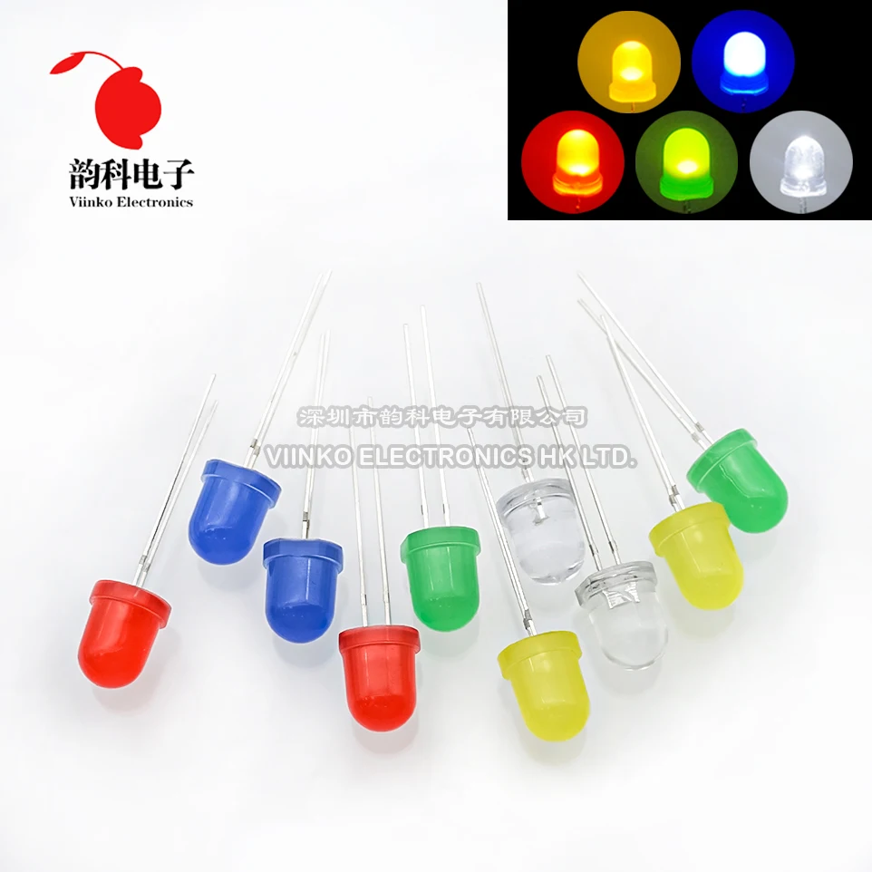 10pcs 8mm LED Diode F8 Assorted Kit White Red Green Blue Yellow DIY Light Emitting Diode