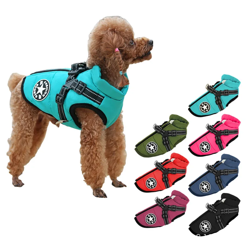 

Winter Warm Dog Clothes Pet Clothes Dog Jacket with Harness for Labrador Waterproof Dog Coat Chihuahua French Bulldog Costume