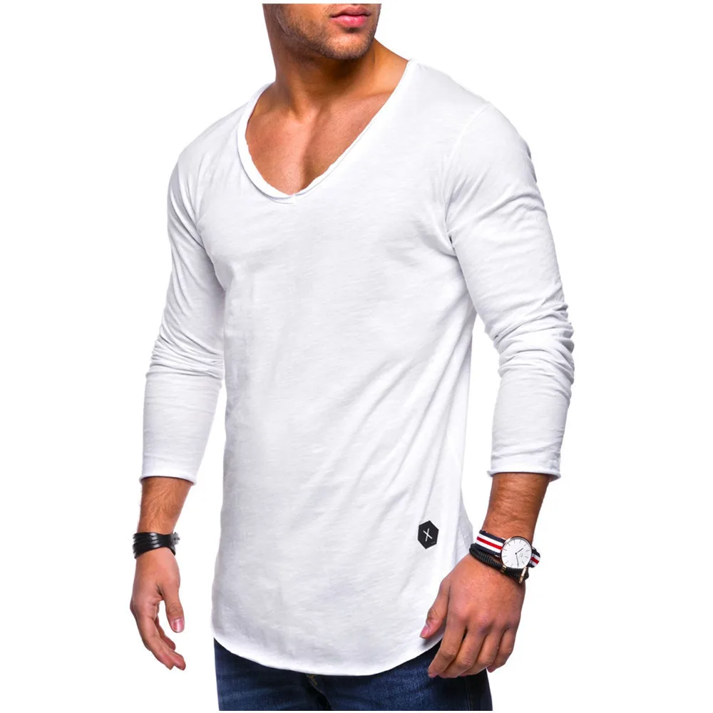 

MRMT 2023 Brand New Men's Fashion Plus Size Men's Long Sleeve T-Shirt Solid Color V-Neck Casual Bottoming Shirt