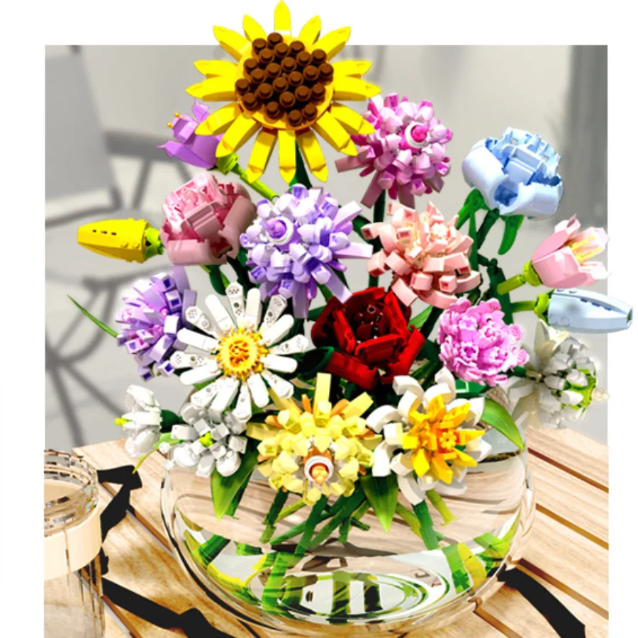 

SEMBO Rose Mixed Color Flowers Building Blocks Compatible Bricks Children's Flowers DIY Holiday Gift Building Block School Toy