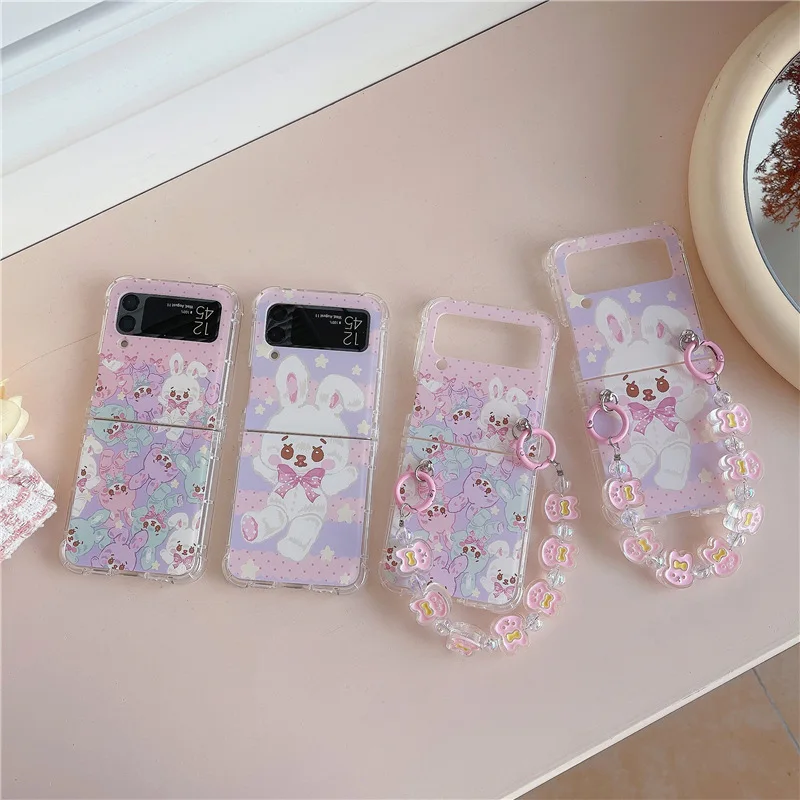 

Painted Cute Rabbit Phone Case for Samsung Galaxy Z Flip 3 Z Flip 4 Hard PC Back Cover for ZFlip3 ZFlip4 Case Protective Shell