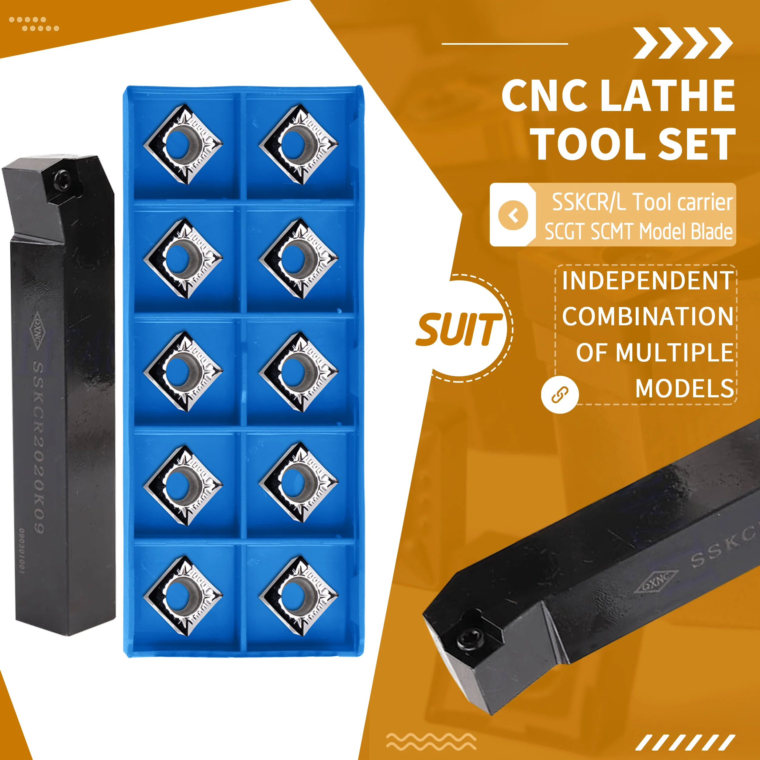 

1Pc SSKCR1212H SSKCR1616 SSKCR2020 SSKCL2525M Lathe Machine External Turning Tools Holder +10Pc SCGT SCMT Carbide Insert Durable