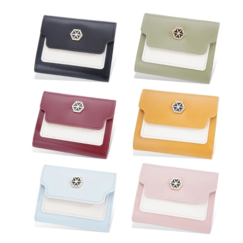 

PU Leather Wallet Multi-position Women Short Purses with 6 Card Slots Money Bag