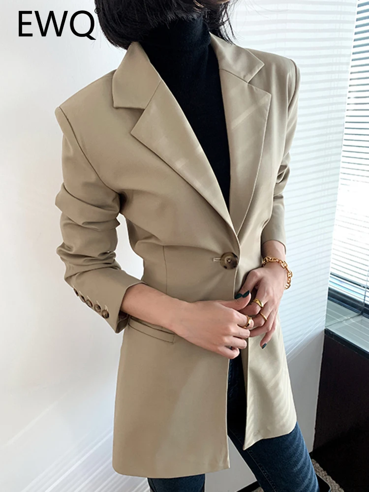 

EWQ High End Single Button Design Blazers For Women Solid Gathered Waist Elegant Female Fashion Jackets 2023 Autumn New 26D4788