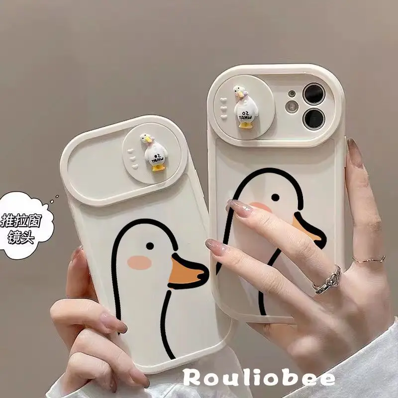

Cartoon Cute Duck Camera Lens Protection Phone Case For iPhone 14 13 12 11 8 7 Pro MAX XR X XS Plus Lens Window Shockproof Cover
