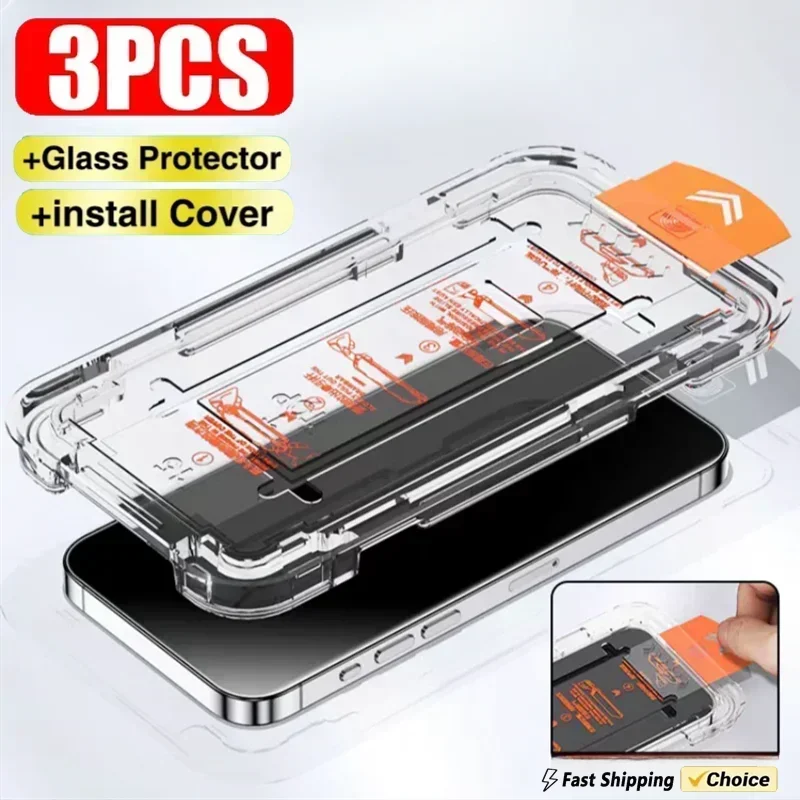 3 шт. закаленное стекло премиум-класса для iPhone 16 15 14 13 12 11Pro Max Plus Mini без пыли