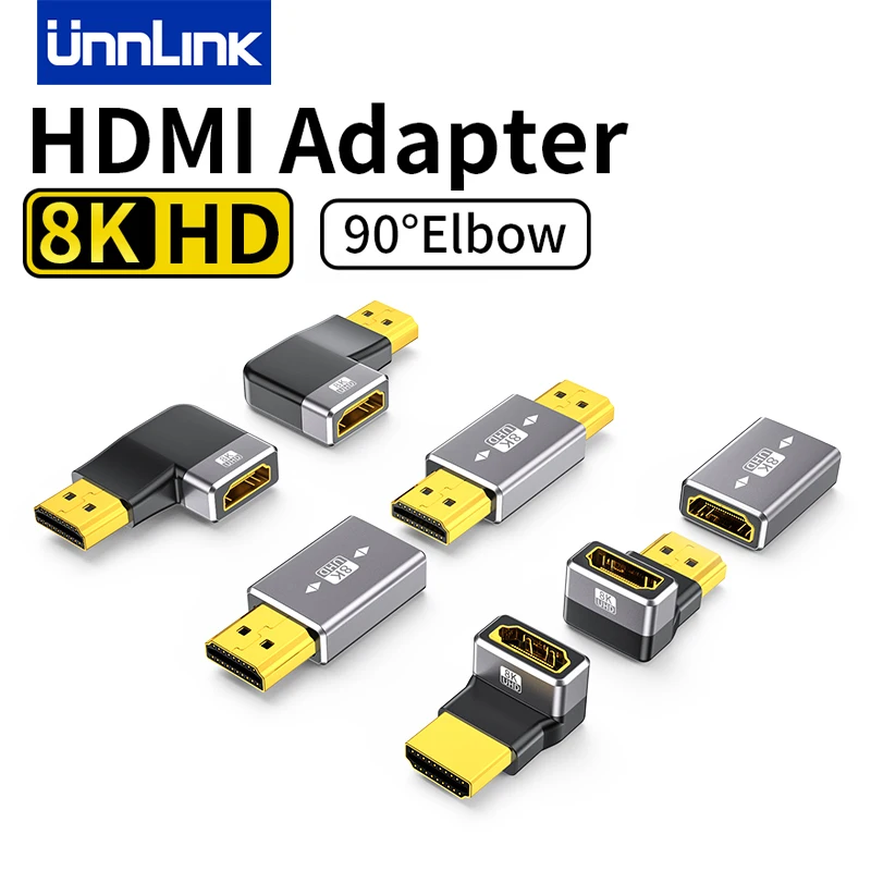Unnlink 8K HDMI адаптер штекер-гнездо HDMI 2,1 кабель для HDTV PS4 PS5 ноутбук 4K HDMI удлинитель 90 градусов конвертер штекер-штекер