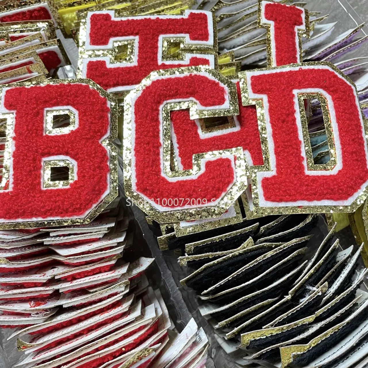 8CM Red Chenille Letters Patches Iron on Towel Embroidered Felt Alphabet Glitter Sequins Heat Adhesive Applique DIY Accessories - купить по