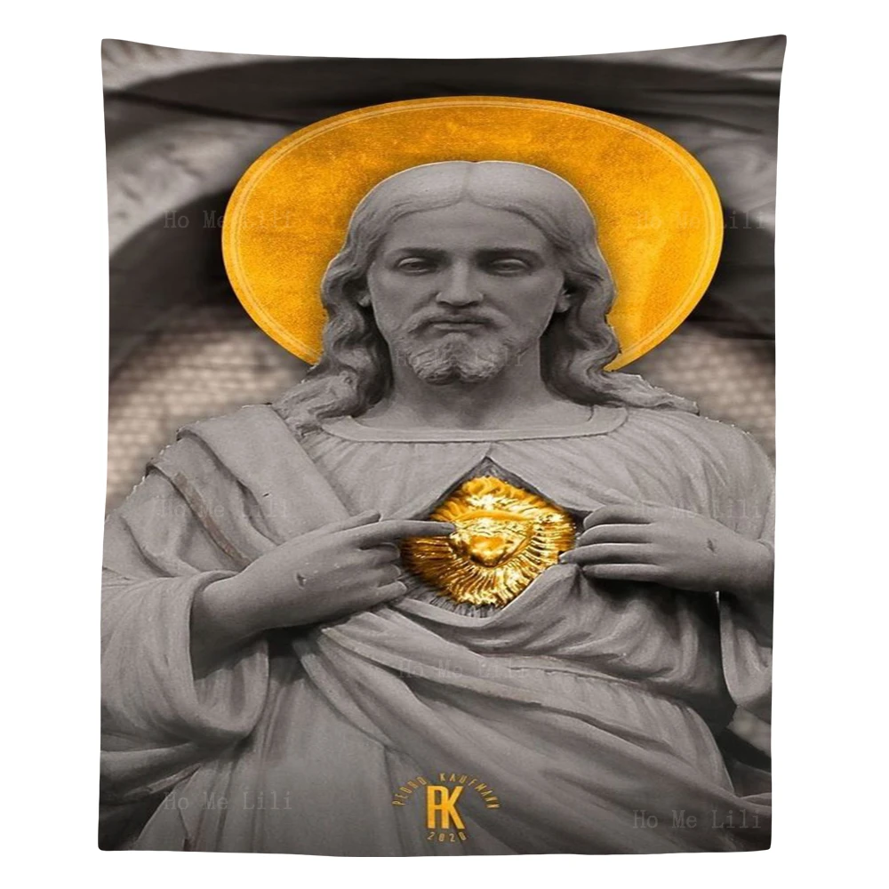 

Catholics Believe In Religious Art Jesus Points To The Sacred Heart On His Chest Tapestry By Ho Me Lili For Livingroom Decor