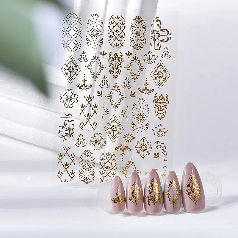 

Nail art 3D stickers retro ethnic style hollow nail decals bronzing nail decoration stickers