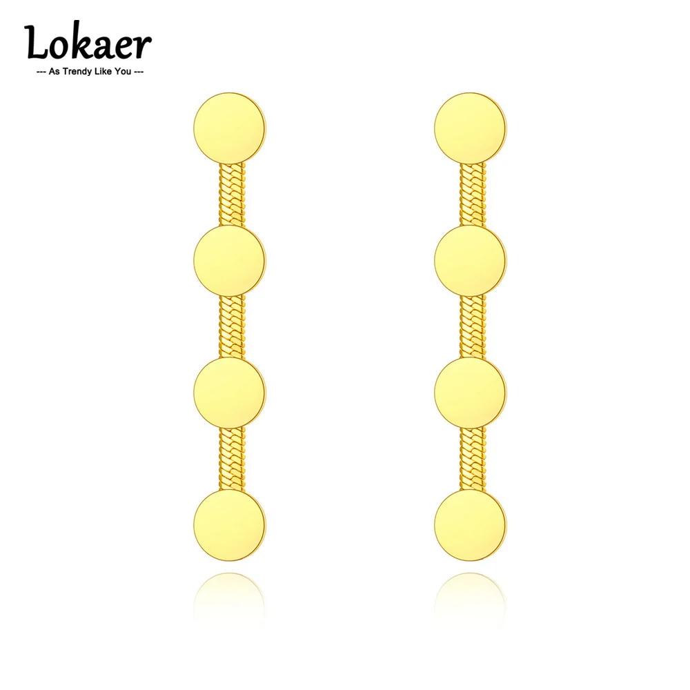 

Женские серьги с круглыми дисками Lokaer, вечерние ные серьги из титановой нержавеющей стали с геометрическими звеньями, E22007