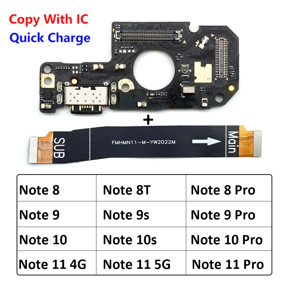

For Xiaomi Redmi Note 7 8 8T 9 9s 10 10s 11 Pro 4G 5G USB Charging Port Dock Charger Connector Board Mainboard Main Flex Cable