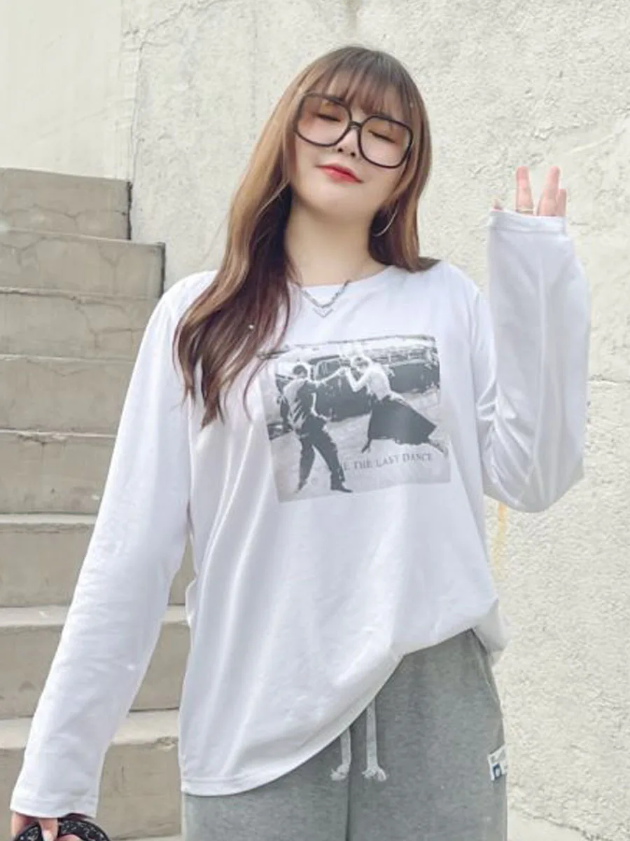 

Oversized Long Sleeve T-Shirts Women's Clothing 2022 Spring Casual Fashion White Print Loose Cotton Tops N8307
