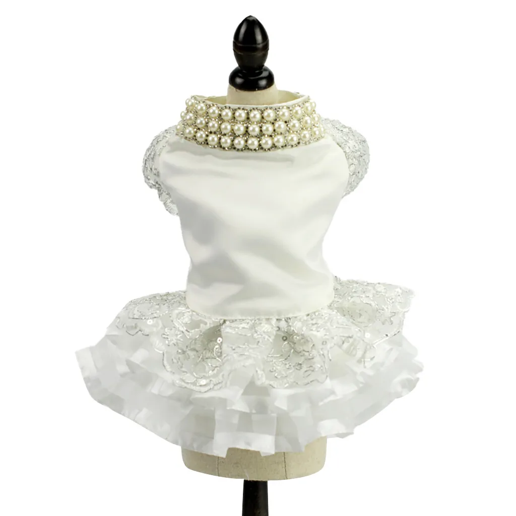 

Dress Breathable Clothes Bottoming Dress Lace Pearl Fine Pet Cat Dog Print Pet clothes