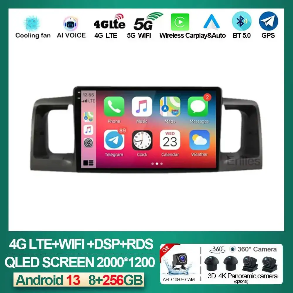 Фото Android 13 для Toyota Corolla E 120 E120 BYD F3 2007-2011 авто радио мультимедиа carplay gsp 2din стерео DSP Qled 4G NET №1