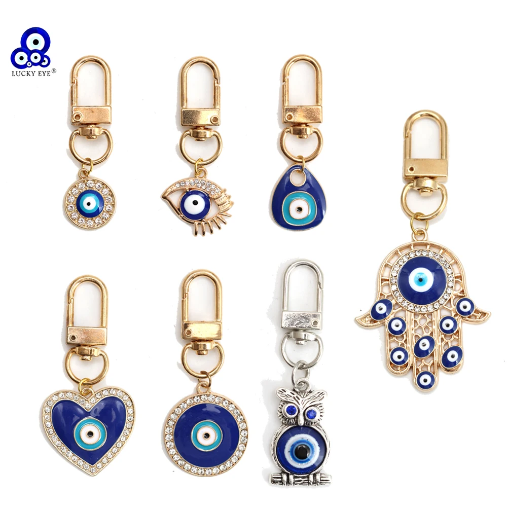 

Lucky Eye nazar Heart Fatima Hand Pendant Keychain Turkish Evil Eye Key Chain Bag Car Keyring llavero porte clé מחזיק מפתחות