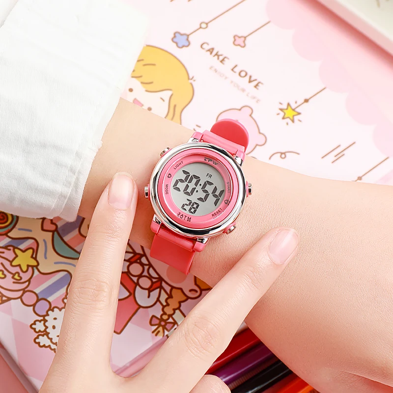 Легкие в чтении детские спортивные часы 35 мм семь цветов подсветка отображение