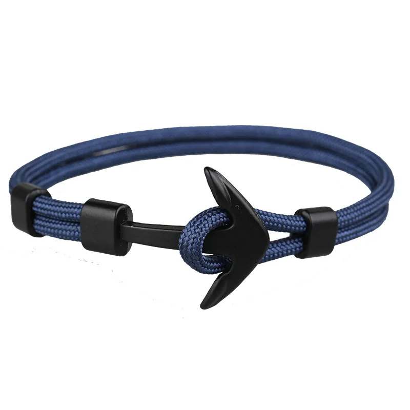 Pulsera Hombre Black Anchor Bracelets Men Charm Survival Rope Chain Pulseira Bracelet Male Wrap Metal Sport Hooks